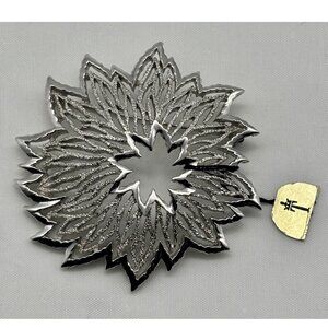 Vintage Crown Trifari Large Brooch Silver-Tone Sunburst Brutalist W/Tag & Signed